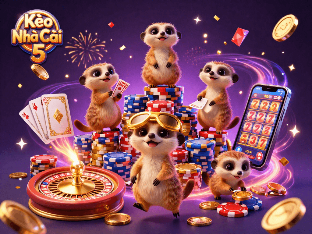 Experience Kèo Nhà Cái 5 action with lively meerkats in a vibrant casino scene.