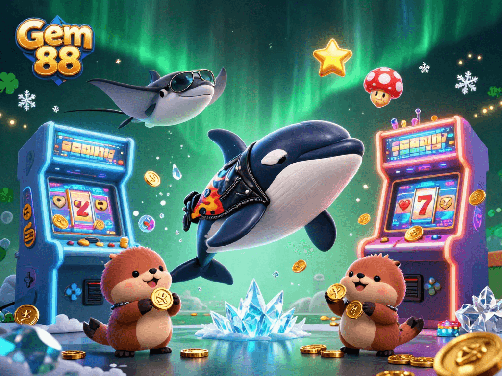 Experience thrilling gameplay with Gem 88's vibrant 3D characters and casino-themed elements.