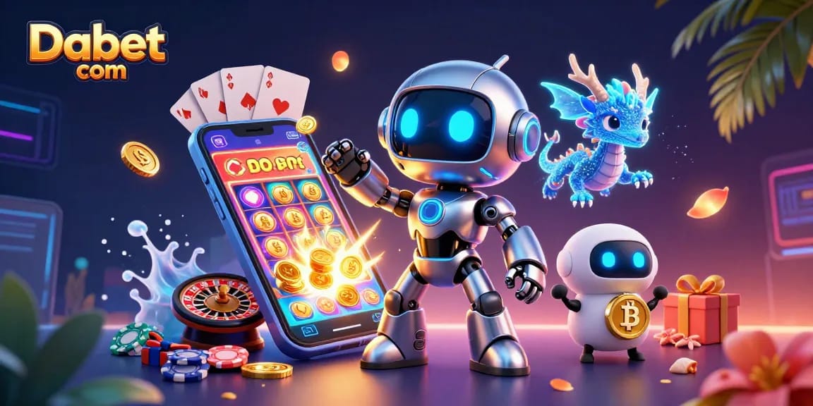 Engage in thrilling gameplay at Dabet com with vibrant illustrations of games and crypto fun.
