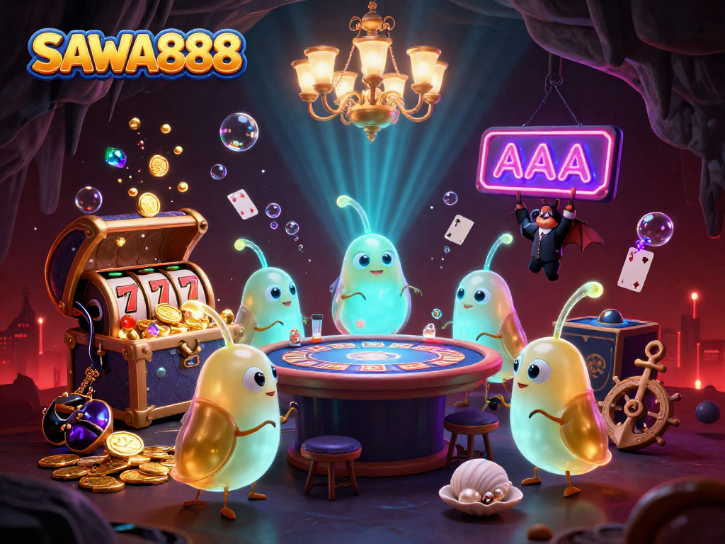 Experience thrilling gameplay on SAWA888 with vibrant glowworms lighting up a mesmerizing cave casino.