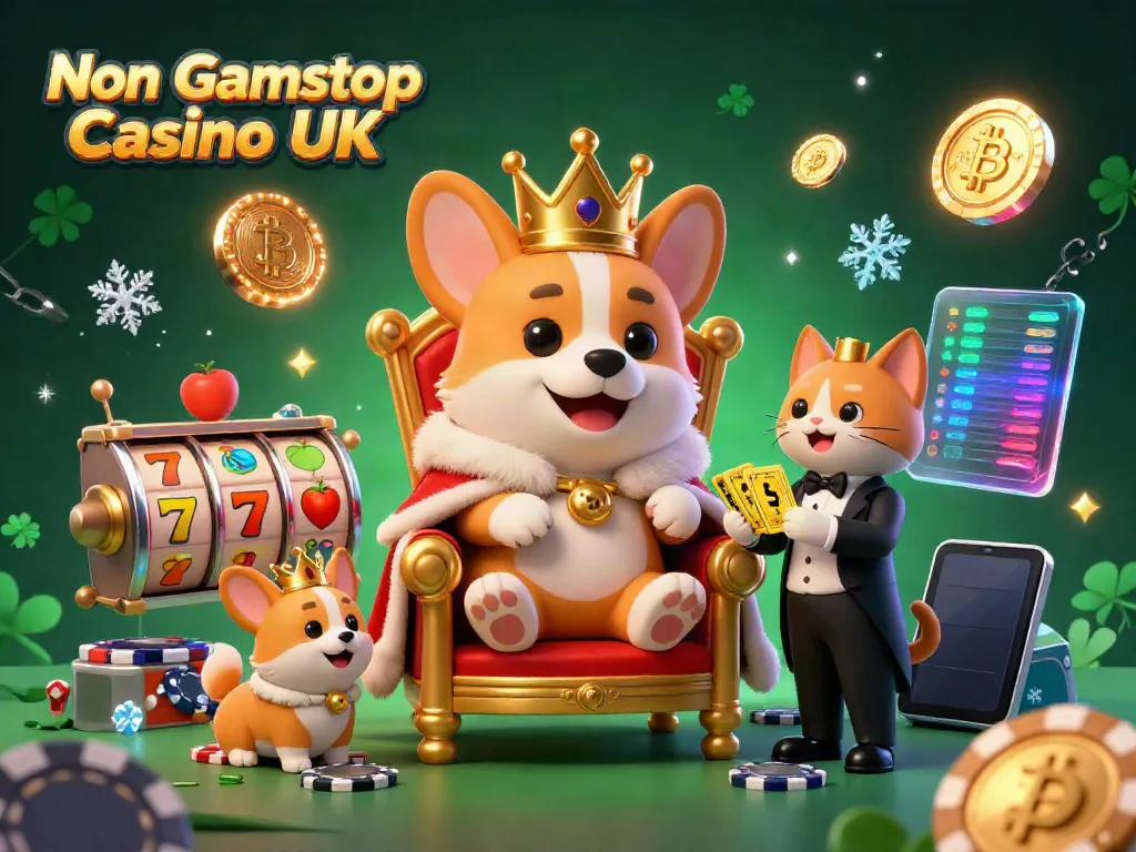Play at Non Gamstop Casino UK with engaging vibrant slots and a royal corgi theme.