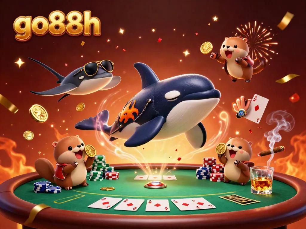 Engage with go88h as sea creatures celebrate winning thrills amidst vibrant casino elements.
