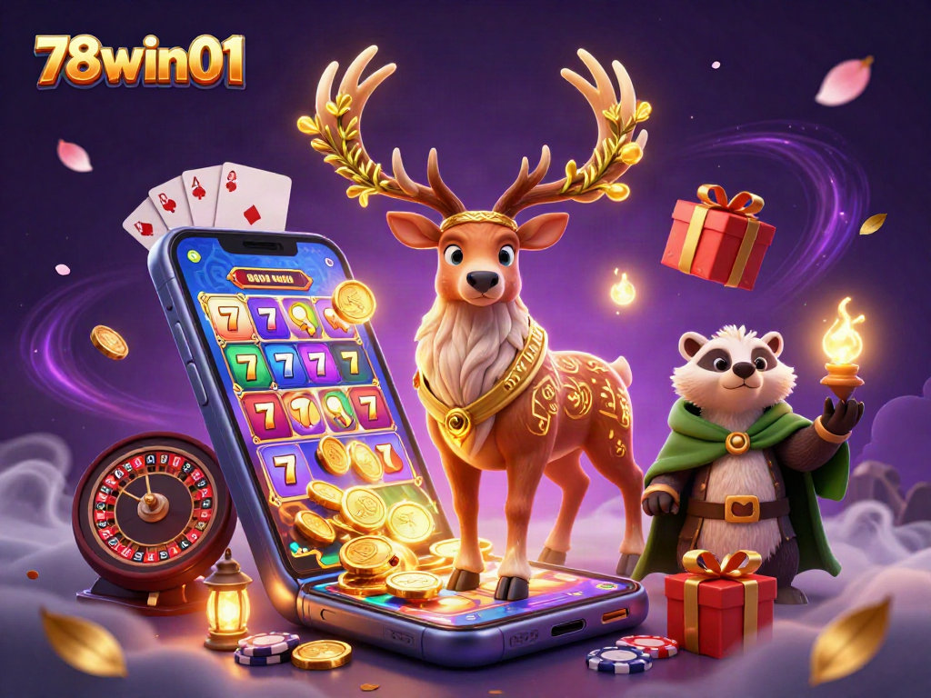 Experience thrilling spins with 78win01 in this vibrant 3D casino scene.