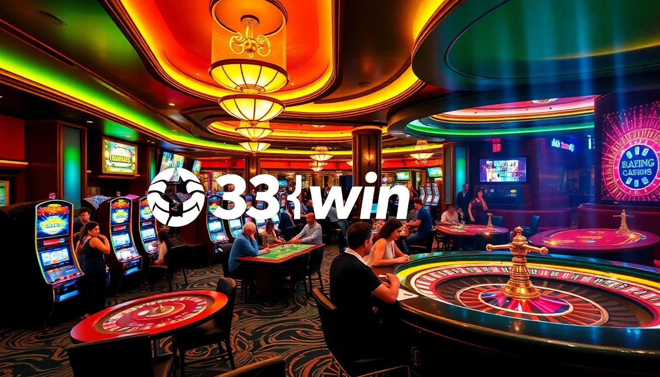 Exciting gaming atmosphere at 33win casino with vibrant tables and players enjoying their games.