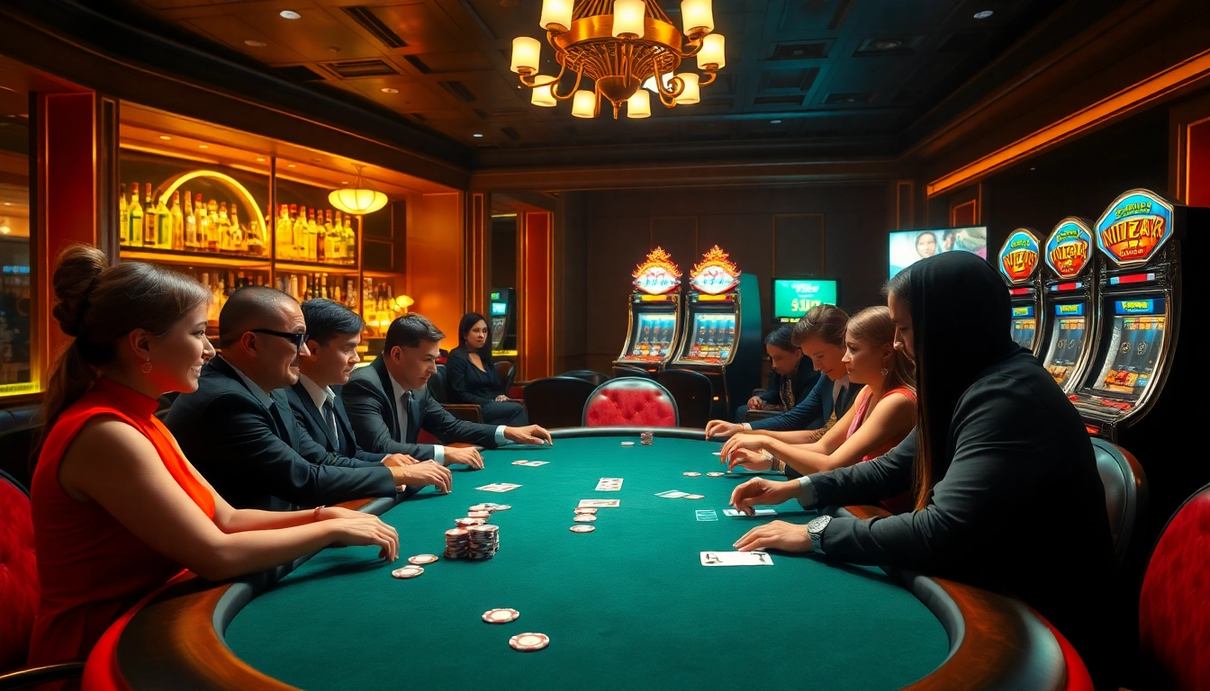 Engaging poker players exploring kèo nhà cái 5 strategies in a luxurious casino environment.