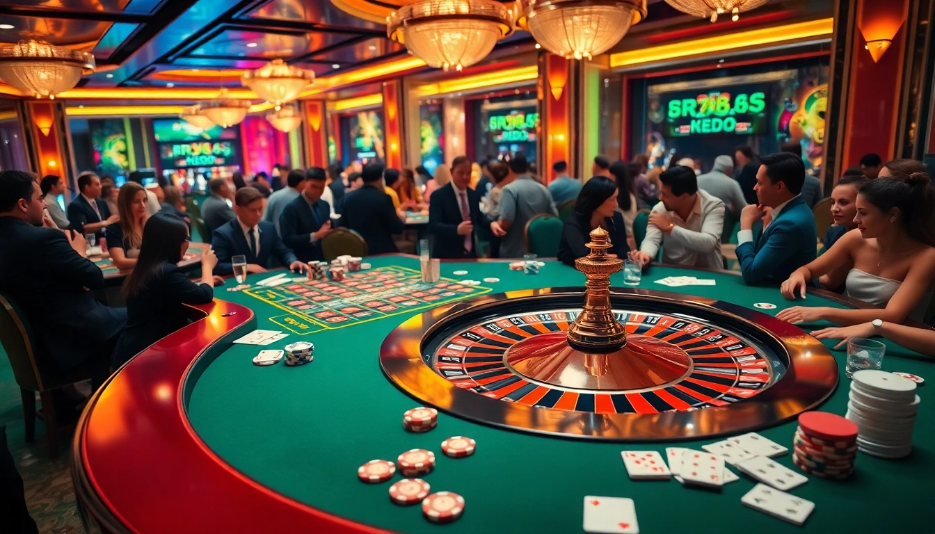 Scene of intense gambling strategy at NK88 casino with poker chips and cards.