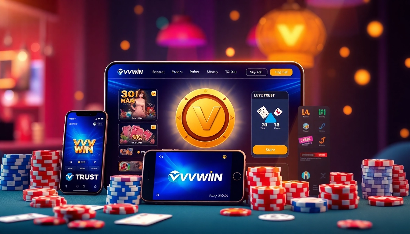 Experience the excitement of VVVWIN88.live with vibrant gaming elements showcasing online casino games.