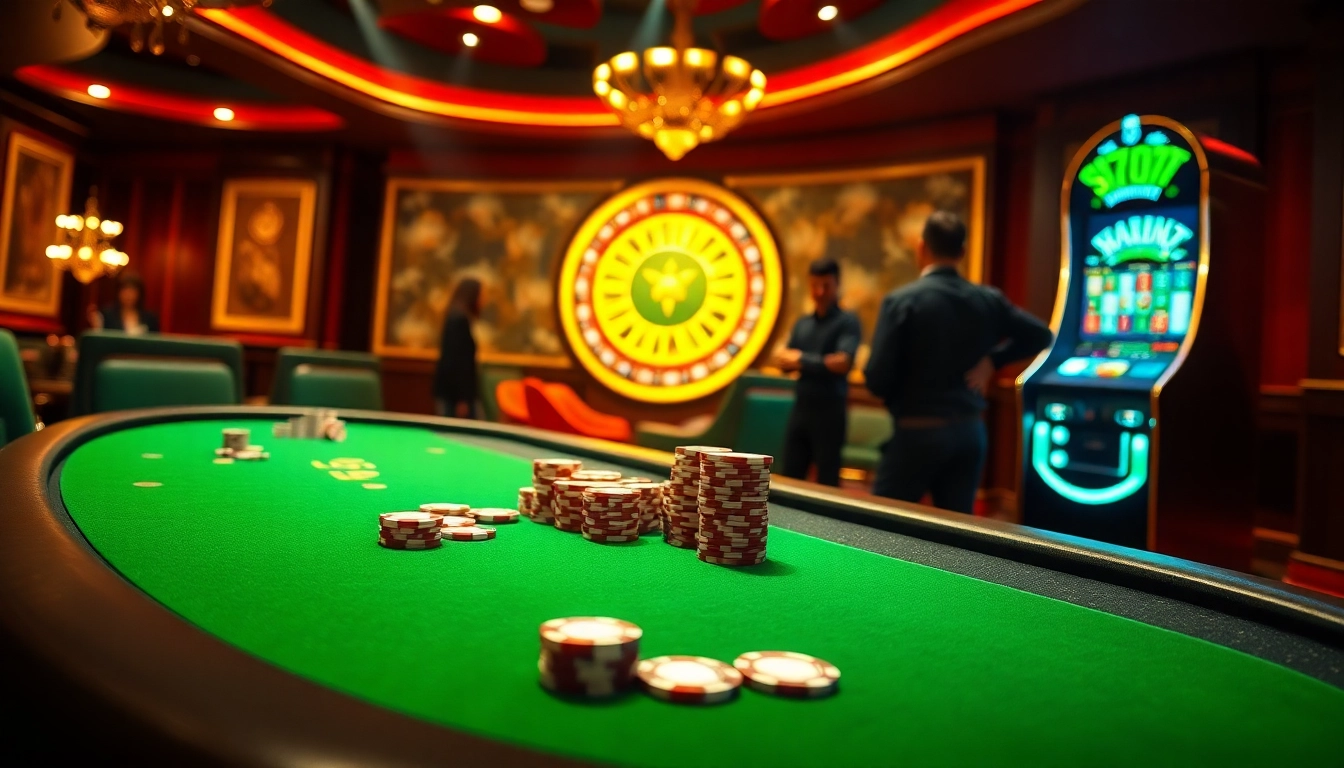 Visually captivating casino scene highlighting https://hb88hz.club/ with poker chips, roulette wheel, and vibrant slot machines.