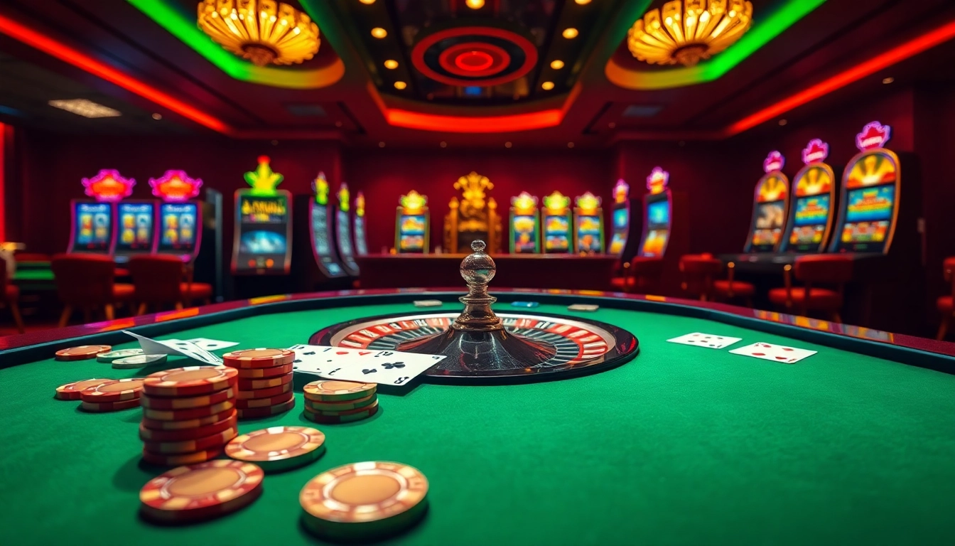 Experience the thrill of virtual gambling with the KJC website showcasing a vibrant casino scene.
