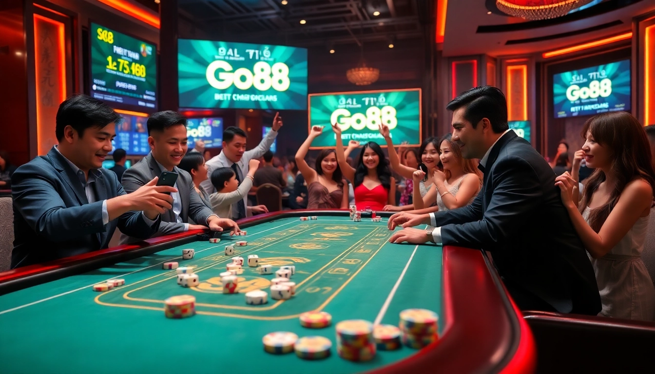 Engaging in go88 tài xỉu at a luxurious casino table, showcasing a vivid gaming atmosphere.