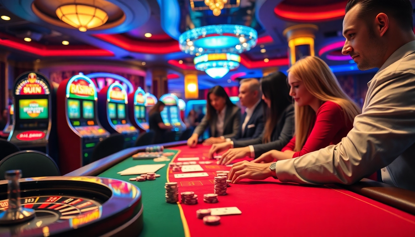 Experience the thrill of luck8 at a luxurious casino with vibrant gaming tables and sparkling slots.