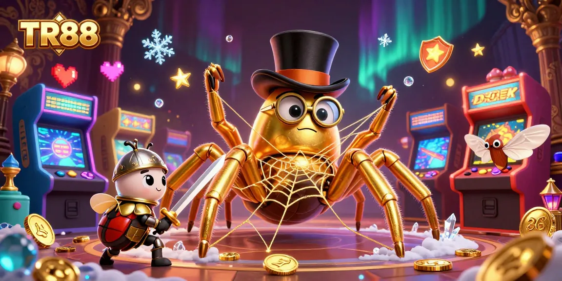 Join the TR88 adventure with a golden tarantula and a brave knight amidst a vibrant casino.