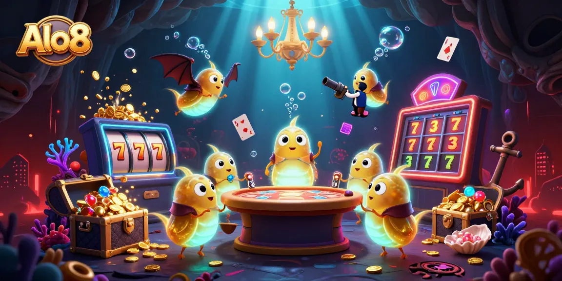 Alo8 illuminates the casino environment with glowworms and vibrant slot elements in a dynamic gaming scene.