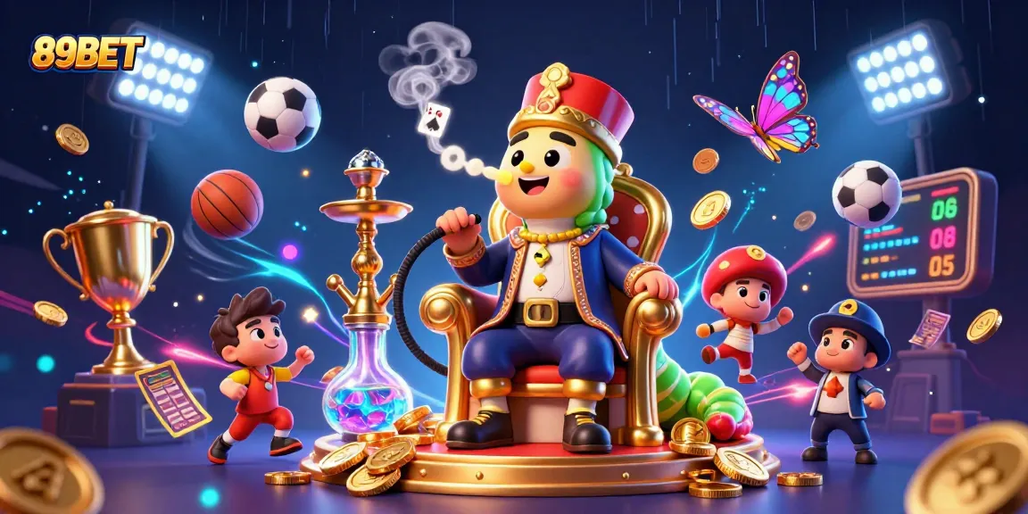 Join the excitement with 89BET's vibrant 3D casino-themed illustration featuring dynamic gambling elements.