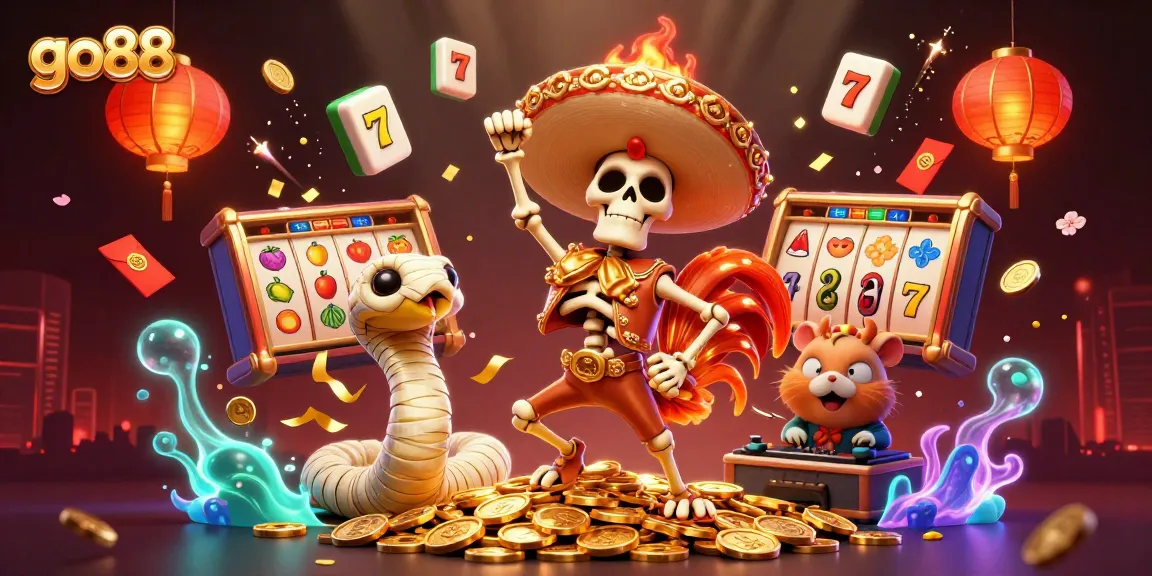 Join the excitement at go88 with vibrant characters and casino themes featured in a captivating scene.