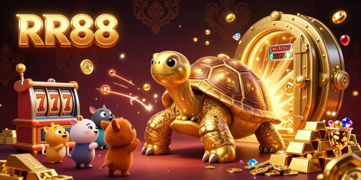 Experience the excitement of RR88 casino with a golden tortoise pinball machine and vibrant slot game elements.