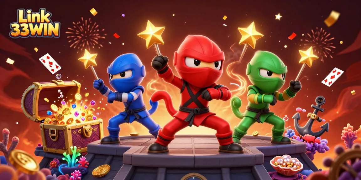 Unleash winning strategies at Link 33WIN with vibrant visuals of ninja chameleons and rich casino elements.