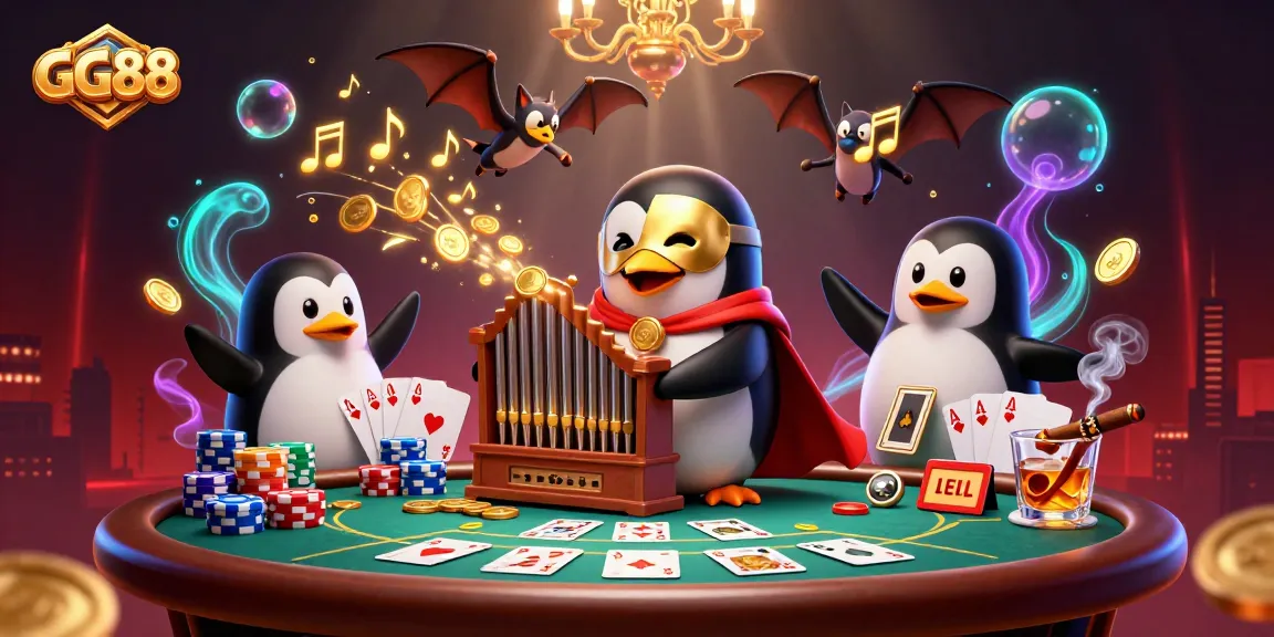 Experience thrilling gaming at GG88 with a 3D cartoon scene of a penguin organist shooting golden coins!