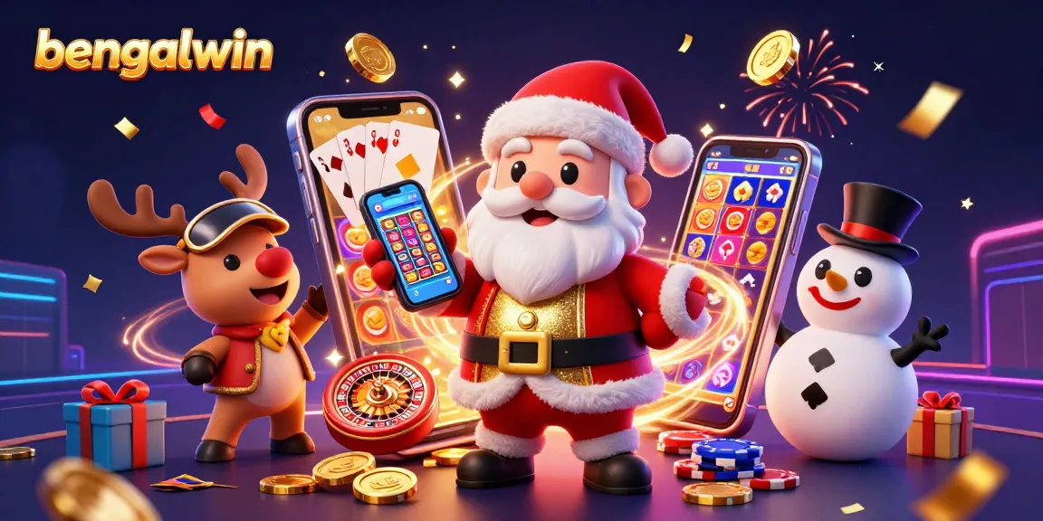 Bengalwin offers thrilling slot games, capturing Santa and friends in a festive casino scene.