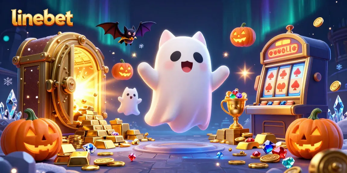 Spin the reels at linebet with playful ghost cat and vibrant casino elements illuminating the scene.
