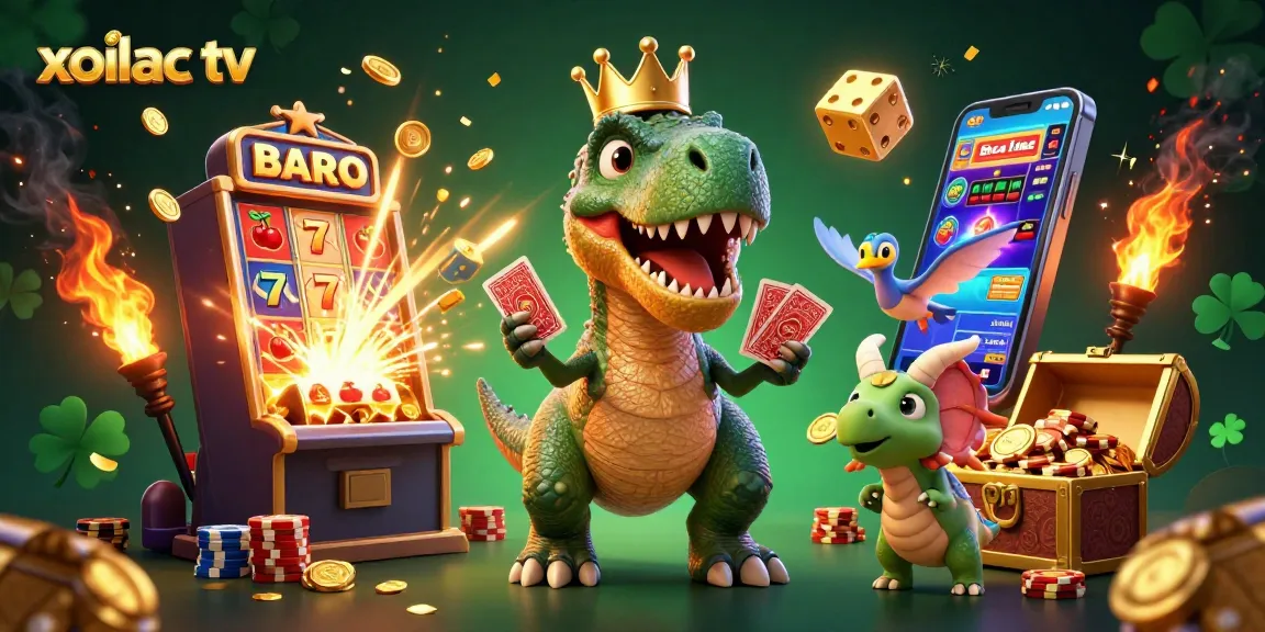 Xoilac TV showcases a thrilling casino scene featuring characters engaging in a dynamic card game amid vibrant gambling elements.