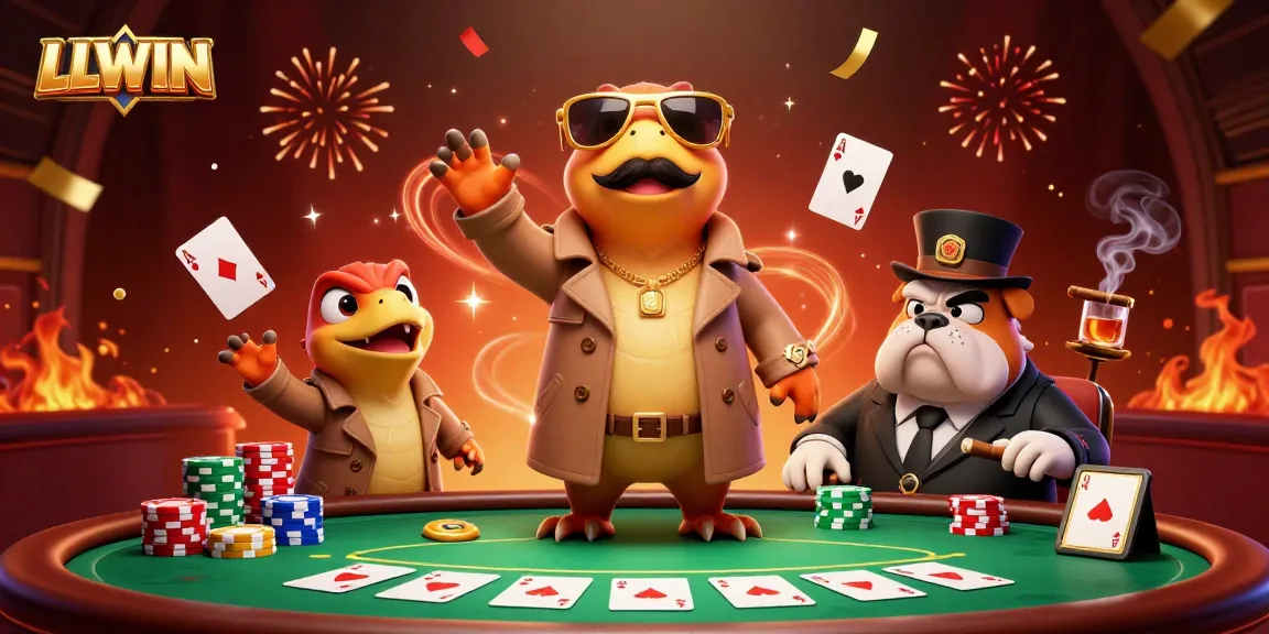 LLWIN delivers an exciting scene with cartoon raptors in disguise at a poker table, capturing casino fun.