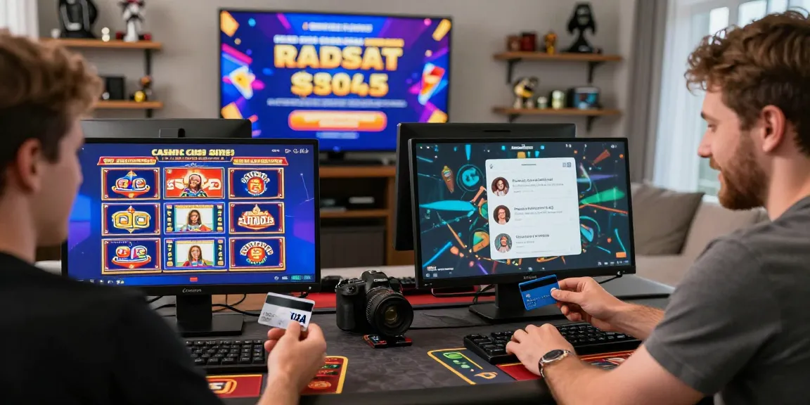 Engaging players using credit card casino sites at home, showcasing vibrant online gaming atmosphere.