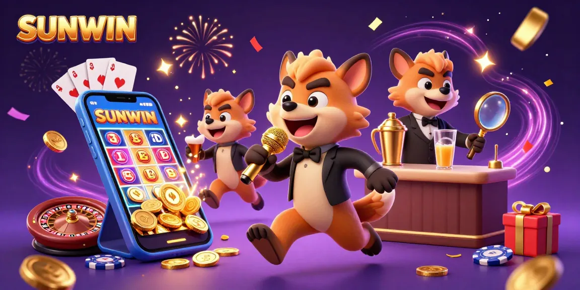 SUNWIN showcases hyenas in a vibrant casino club scene, featuring laughter, drinks, and slot gameplay excitement.