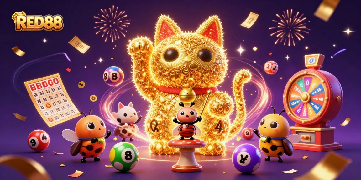 Experience mesmerizing luck with RED88's vibrant lottery scene alive with golden fireflies.