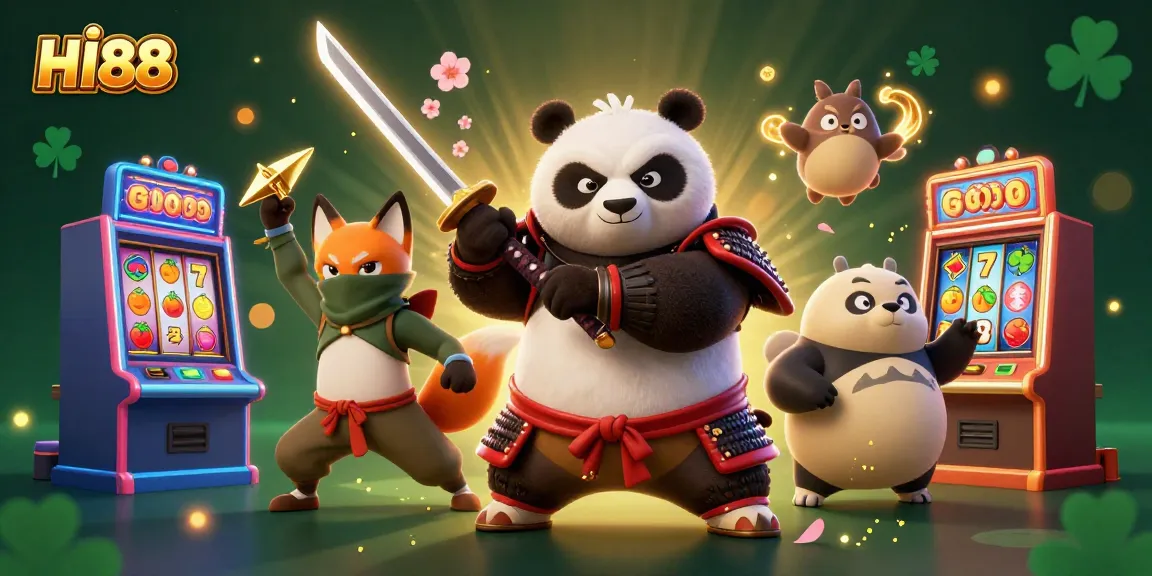 Engage with HI88 in an exciting slot game scene featuring unique characters and vibrant casino elements
