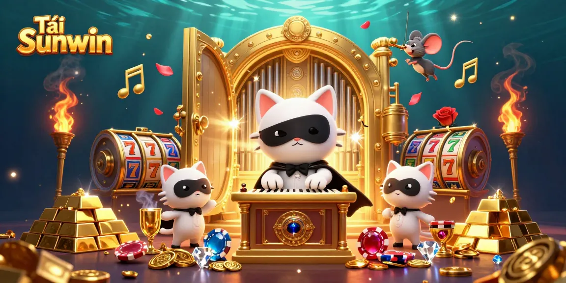 Tải Sunwin and enjoy dynamic games at this vibrant online casino illustration featuring a cat and mouse acrobat.