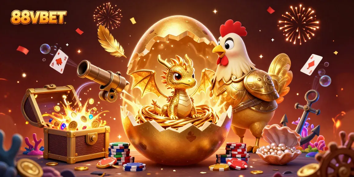 Experience thrilling wins with 88VBET's vibrant golden dragon and poker chips scene.