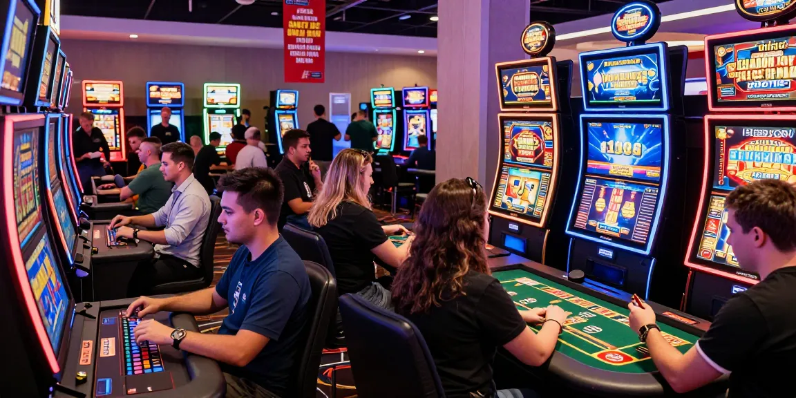 Exciting gaming atmosphere at https://saintnicolasplace.co.uk showcasing players engaged at credit card casinos with vibrant slot machines and promotions.