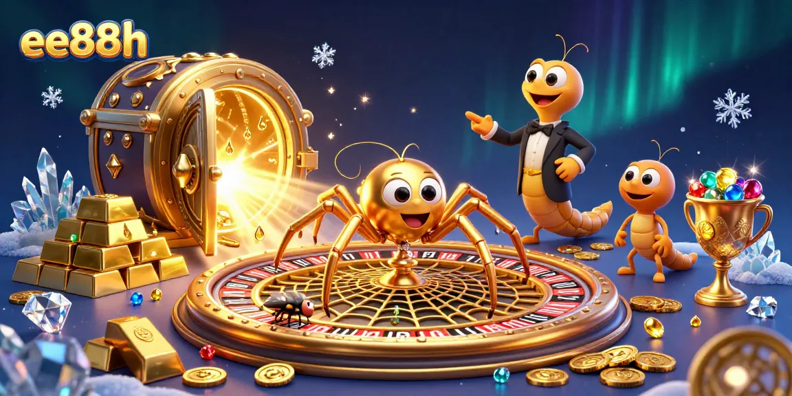Experience thrilling gameplay with ee88h as the golden spider spins its web around a roulette wheel, showcasing a vibrant casino scene.