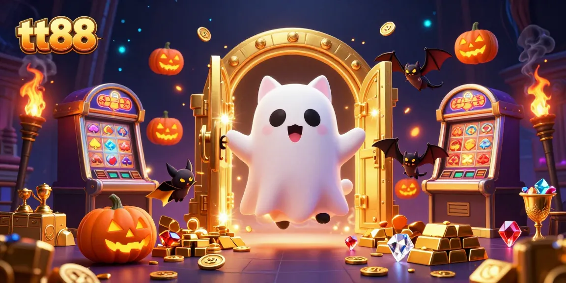 Win at tt88 with an enchanting ghost cat and treasures in a haunted casino scene