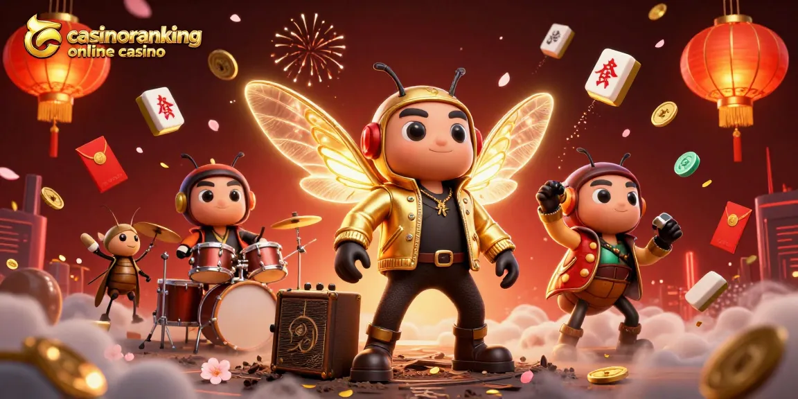 Engage with the vibrant scene of casinoranking online casino featuring a cicada rock star with dynamic casino elements.