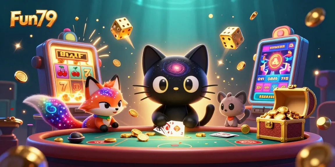 Engage in thrilling gameplay at Fun79, featuring a cosmic casino scene with vibrant characters and dynamic elements.