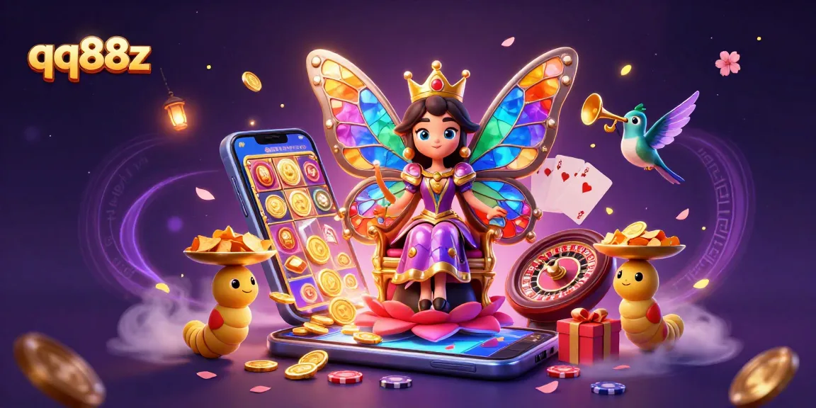 Experience the thrill of qq88z with vibrant casino elements in a magical 3D scene.